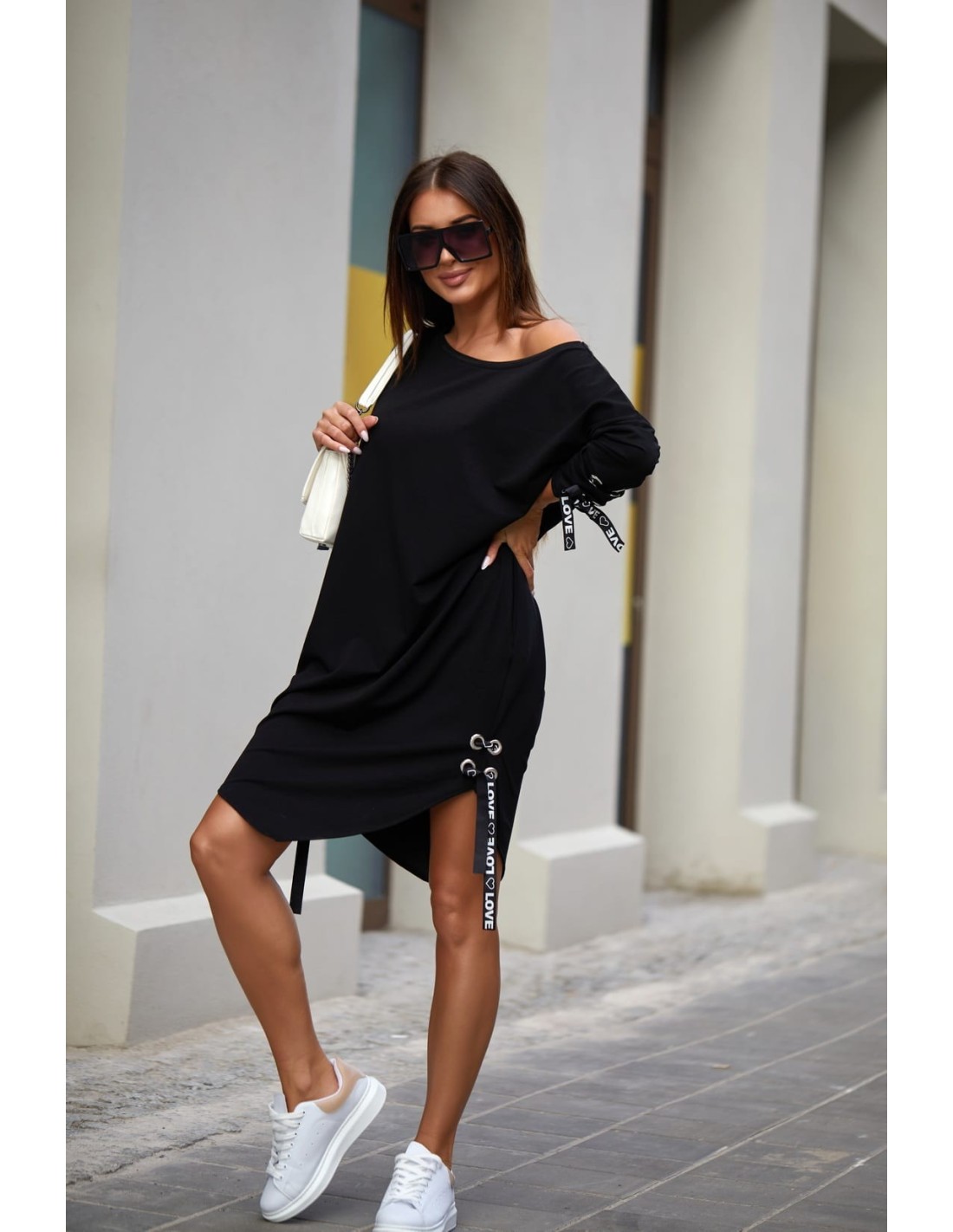 Black dress with ties 1403 - Online store - Boutique